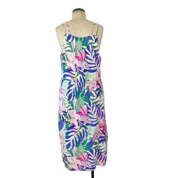 NEW LOFT Palm Double Strap Midi Dress 12 Blue Green Pink Multi Floral 590138 - Picture 7 of 13
